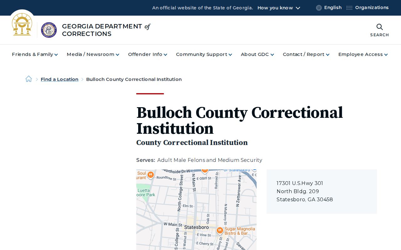 Official GDC page for Bulloch County Correctional Institution